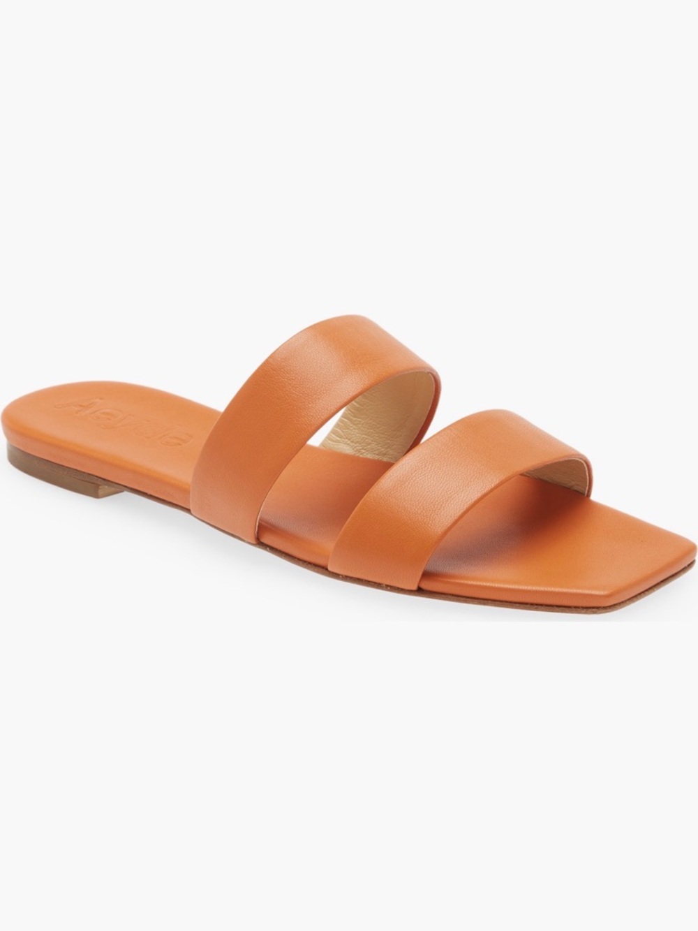 Aeyde IISE Orange Leather Double-Strap Square-Toe Slide Sandals(Women’s) Size: 7